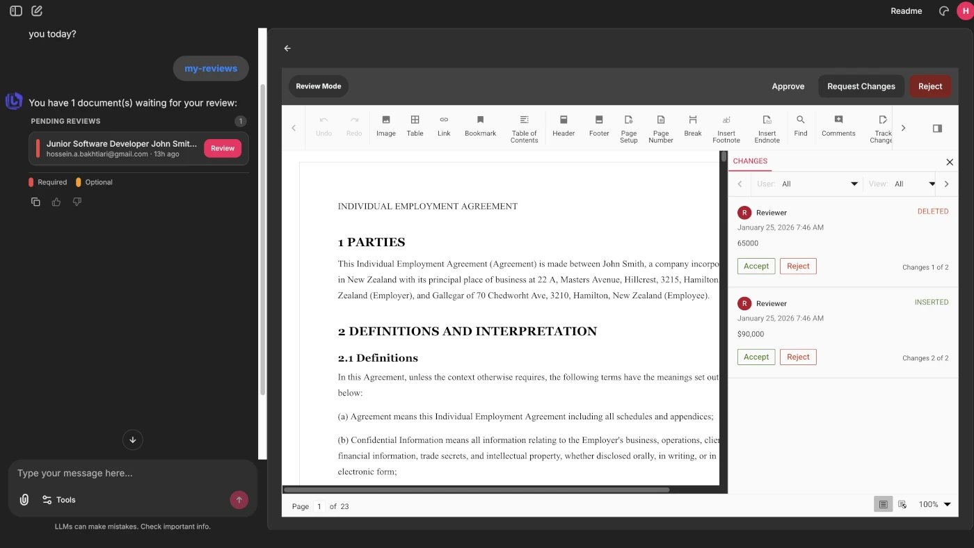 AI editing with track changes