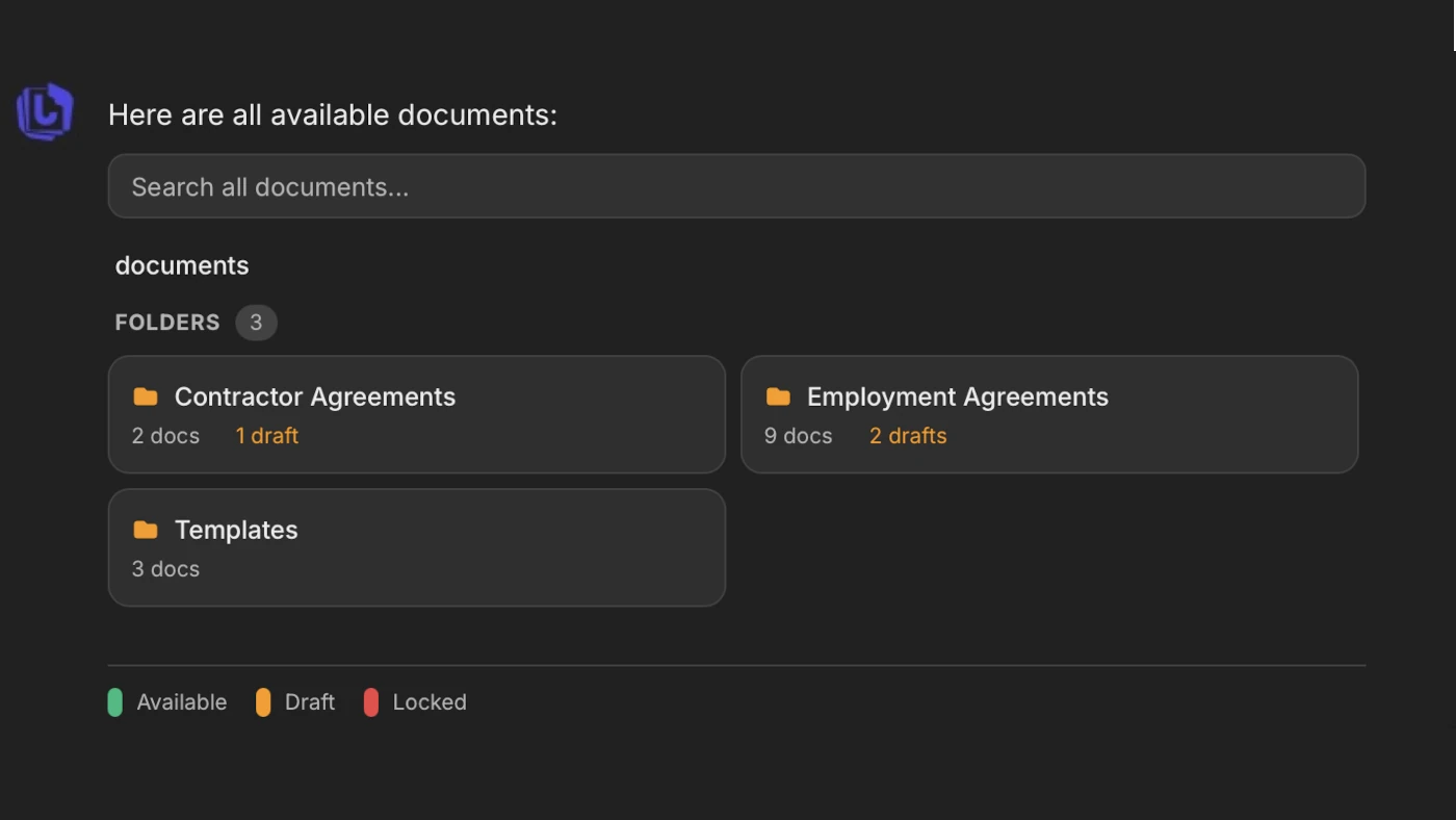Document library with categorized legal documents